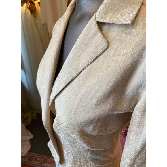 vintage y2k cream brocade fitted suit jacket s/m wedding formal rehearsal dinner - Picture 6 of 7